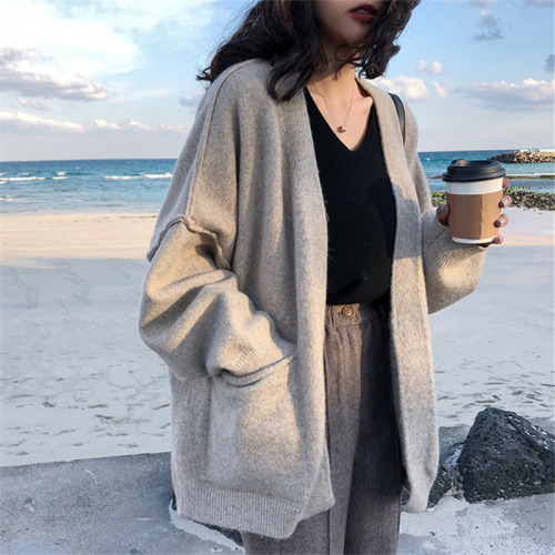 Lazy wind sweater coat female autumn winter 2021 new Korean loose knit cardigan autumn student clothes female