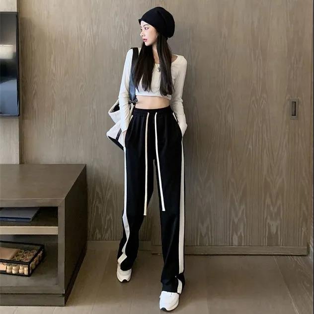 Korean thin wide leg pants, high street God pants, versatile casual sports straight pants, children loose and thin