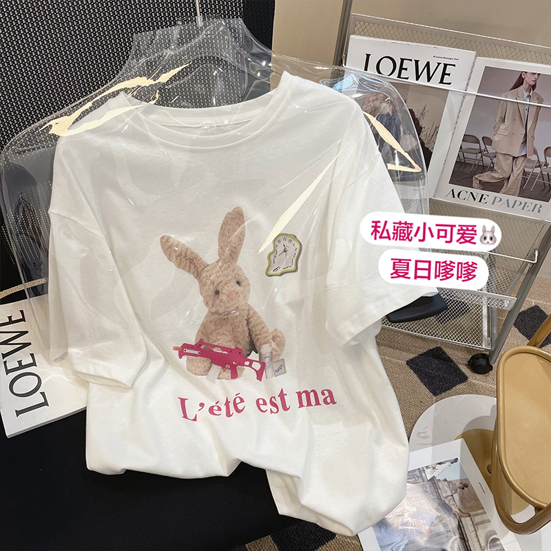 Real cotton 2022 new private collection cute fashion Korean versatile short sleeved T-shirt women