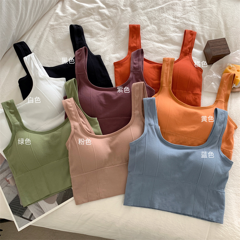 Real shooting and real price autumn solid color with sports suspender vest inside, women's slim back, rag top and wrapped chest outside