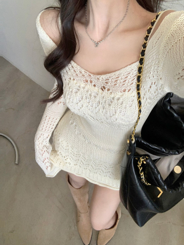 JustQin Senior Hunter Love it!  Wool Hollow Sling Knit Skirt Women's Two-piece Waist Sweater Skirt