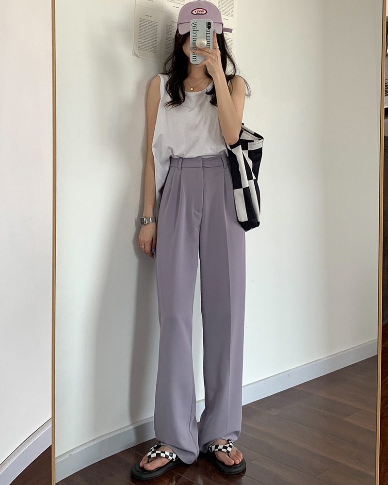 High waist drape feeling high feeling suit pants women's summer straight tube loose wide leg casual pants small pants