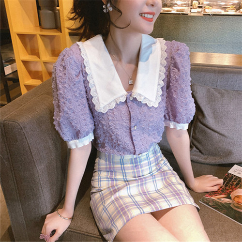 Bubble sleeve Xianqi chiffon shirt summer 2020 New Style Lantern Sleeve Shirt women's design sense small light mature top