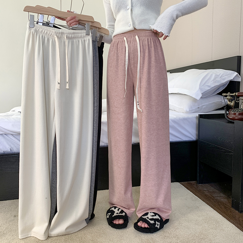 Real shot Summer cashmere glutinous rice pants women look thin towel pants pendant all-match wide-leg pants drawstring trousers