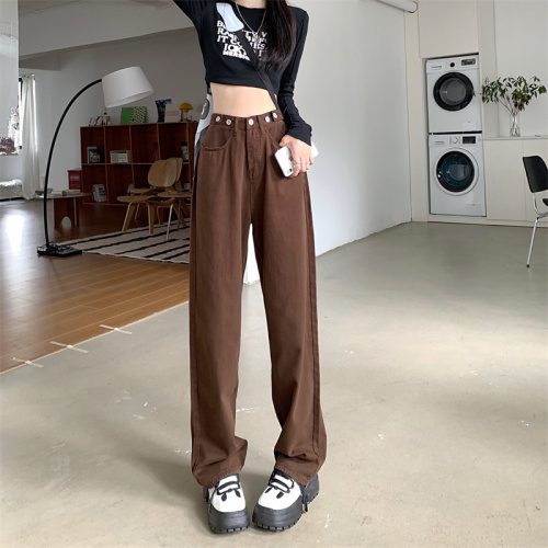 Real shot high waist wide leg pants retro jeans female small straight pants loose pear shape pants spring and autumn