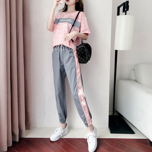 Real shooting cotton sports suit 2022 summer new short sleeve suit female students' versatile fashion online popularity trend