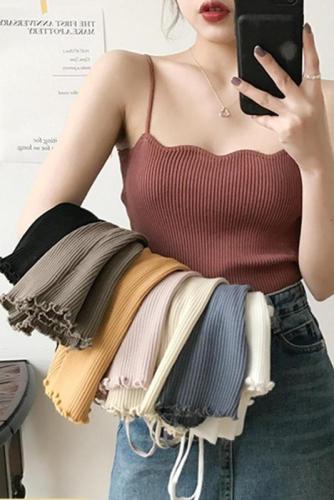 Small suspender women wear retro Hong Kong style suit sleeveless top Korean version simple inside and bottom knitted vest