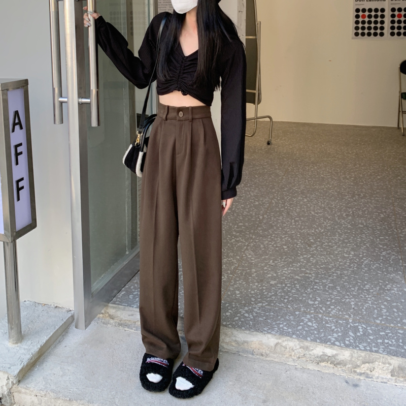 Real price Korean winter new high waist solid color hanging casual pants show thin and wide leg pants