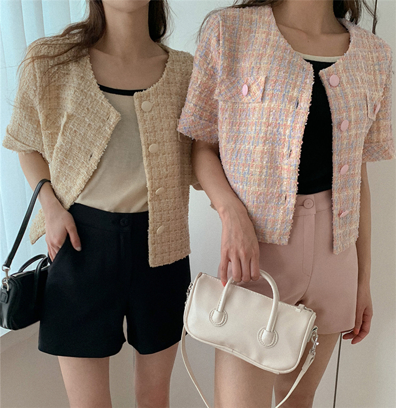 2022 summer new small fragrance wind color short sleeve coat fashion Korean version of Joker women's coat