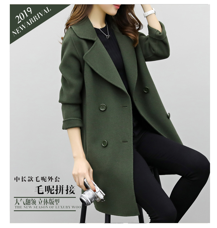 Spring and autumn winter new fashion simple show thin leisure medium long double breasted woolen coat