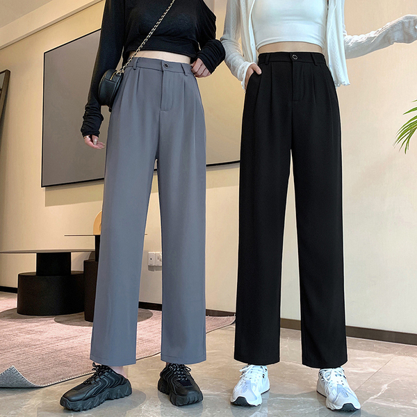 Real shooting in spring and summer 2022, wide legs dragging the floor, loose high waist, thin, versatile black suit pants, women's pants