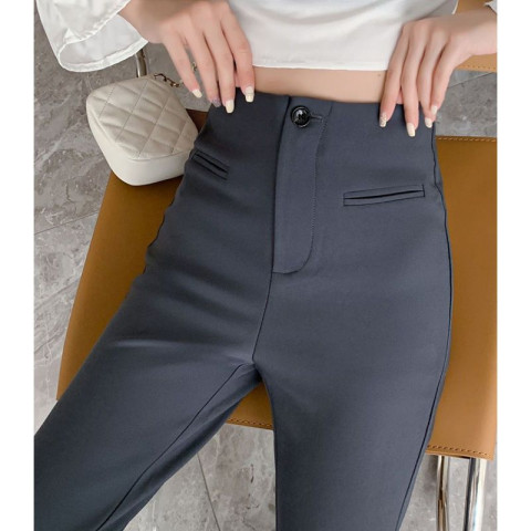 Gray suit pants women's spring and autumn new high-quality slim-fit horseshoe pants are thin and high-waisted casual micro-flare pants