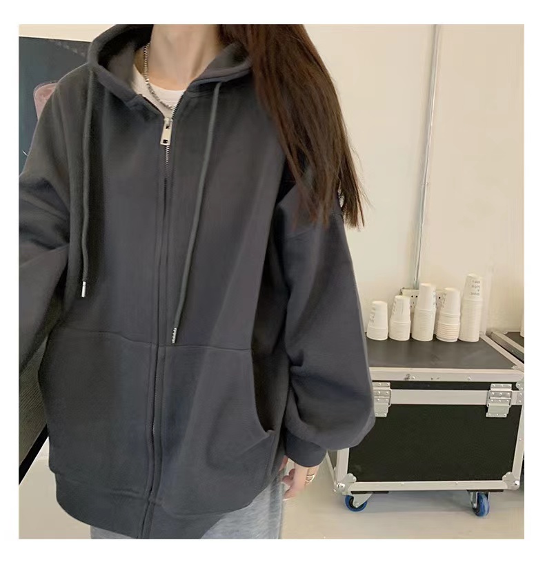 2022 winter Korean version of high-quality silver fox velvet loose large size women's clothing plus velvet thickened hooded zipper sweater for men and women