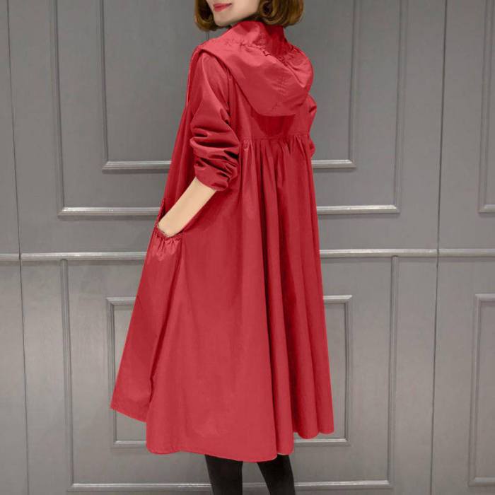 Spring 2020 new Korean hooded mid long over the knee thin spring women's windbreaker coat loose oversized coat