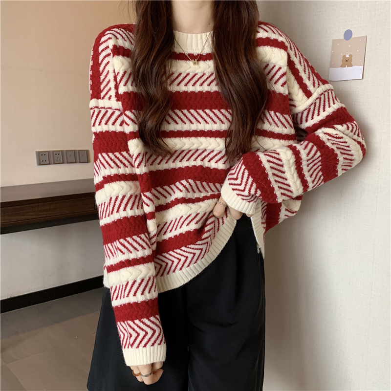 Real price Korean autumn and winter new contrast striped sweater women