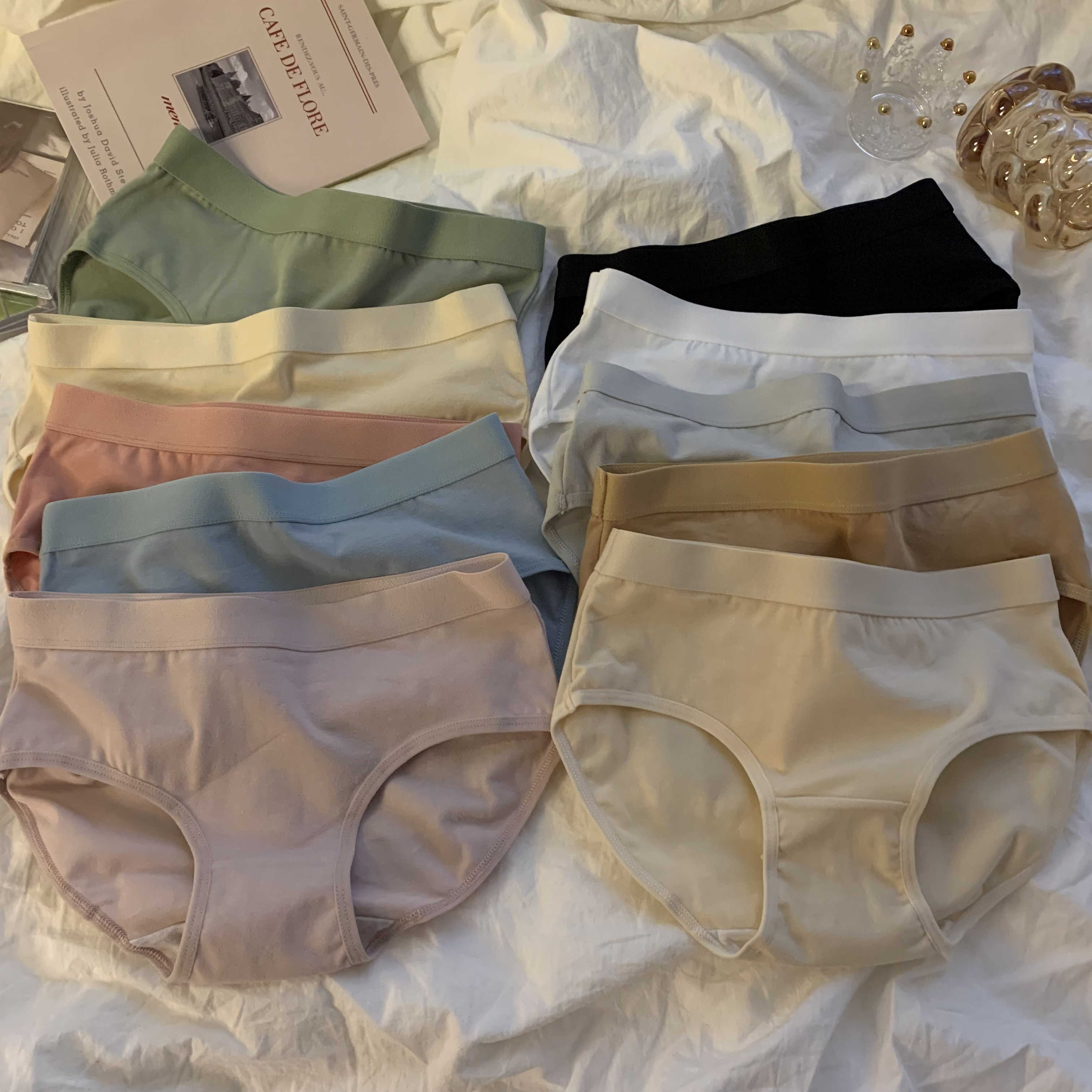 Real price ~ comfortable solid color simple cotton antibacterial crotch briefs student versatile underwear women's cotton 5 Pack