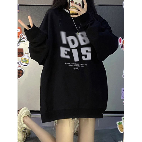 Thin section plus velvet has autumn and winter loose high-end European and American style sweater oversize pullover thickening plus velvet