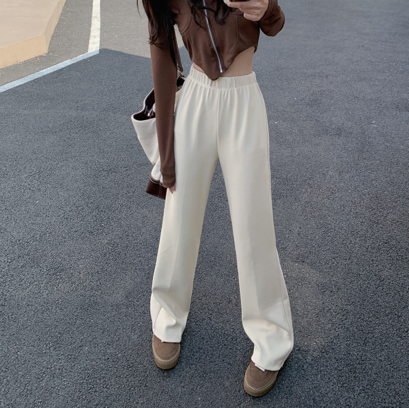 Real price Korean winter thickened new high waist thin elastic waist solid color casual pants wide leg pants