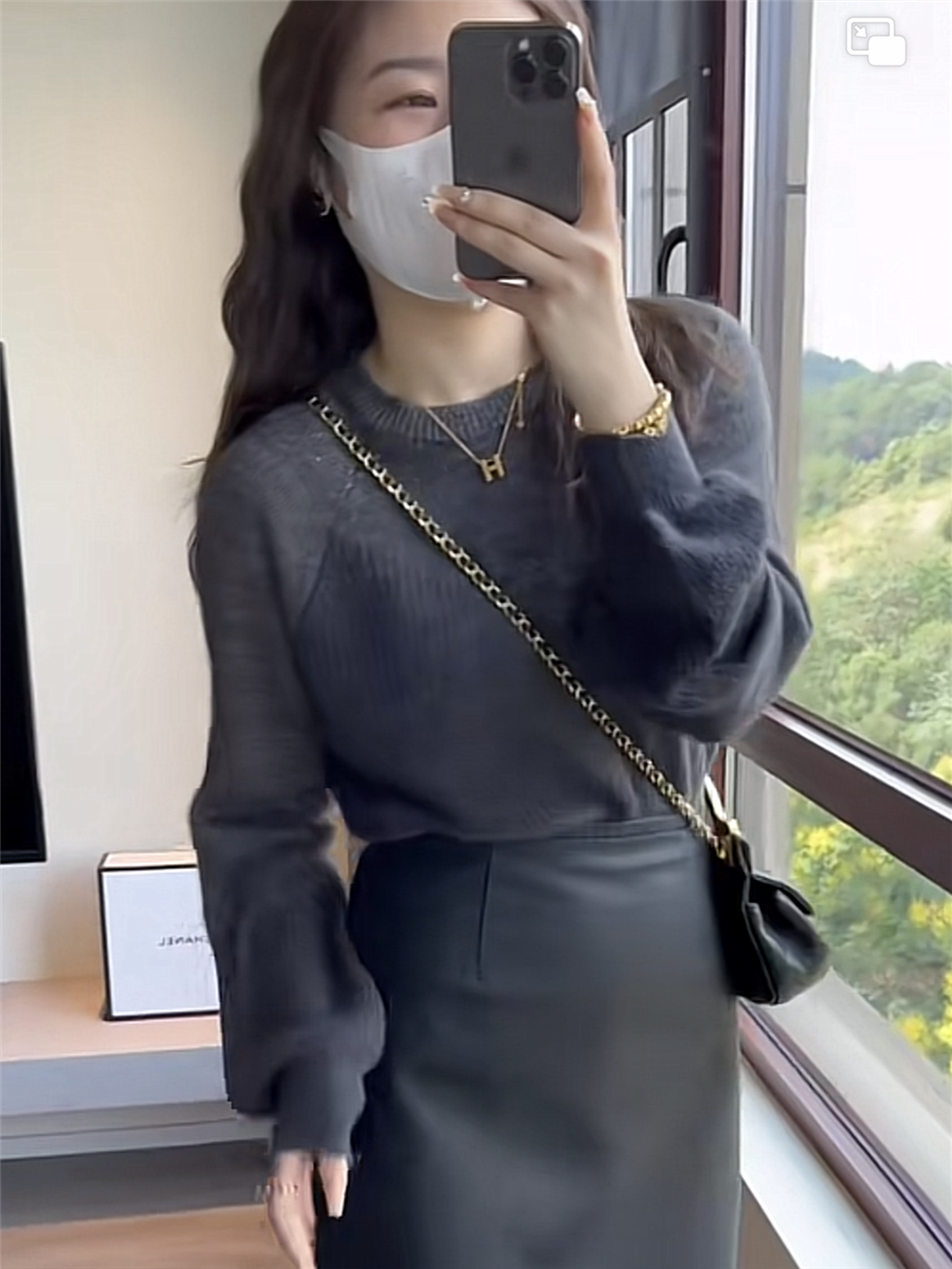 Early autumn new design small solid color fashion simple wild round neck sweater knitted pullover top women