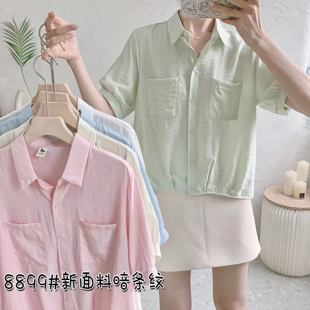 Shirt women's new Korean summer loose and versatile irregular drape short high waist small shirt