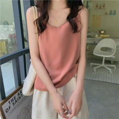 Real price summer loose V-neck candy color Chiffon drawstring vest adjustable