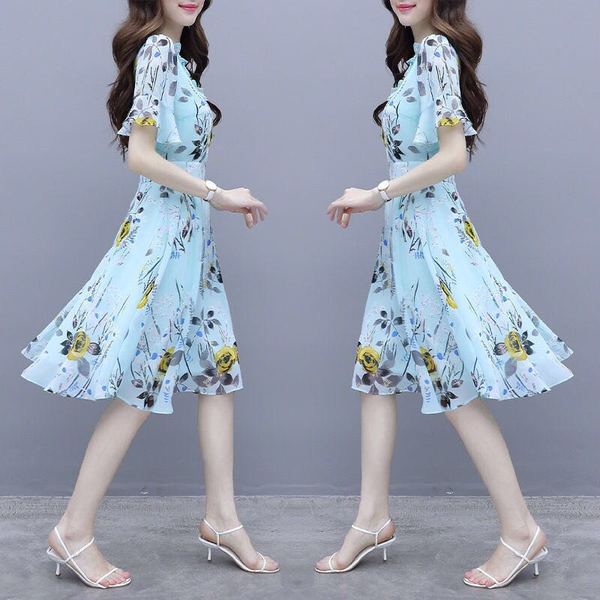 Floral ice silk dress popular women's summer new temperament, high-end summer fairy skirt