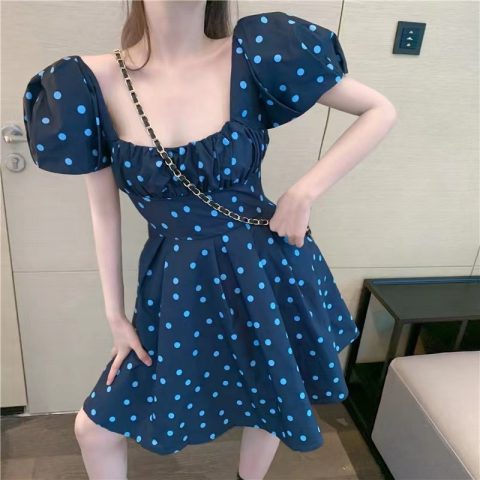 Korean temperament wave point careful machine dress 2022 summer fashion new style foreign style super fairy girls' age reducing skirt