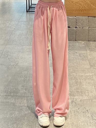 Real shot Spring and summer pink casual sweatpants women's loose wide-leg sports pants