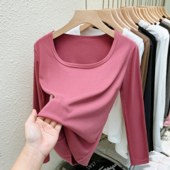 Real shot, net price, ammonia, double-sided German velvet, design sense, niche bottoming shirt, women's brushed autumn and winter clothes