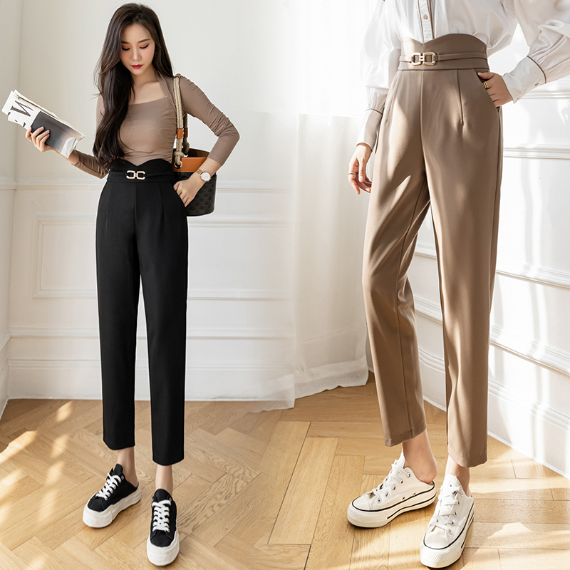 Actual shooting of new high waist suit Harlan radish pants in spring 2022 women's straight tube hanging feeling small foot casual pants