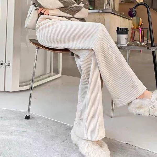 Composite light core flannel pants for children in autumn and winter 2021 new versatile straight tube shows thin and plush thickened wide leg pants trend