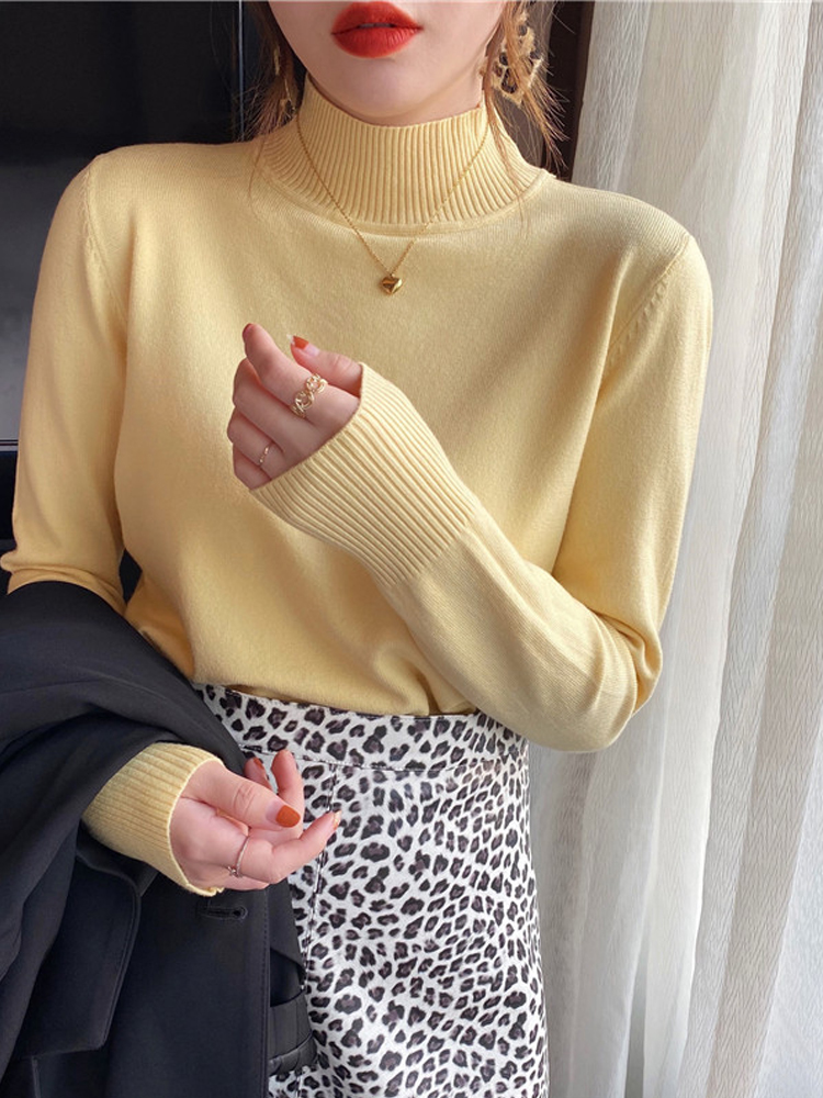 Soft milk sweater women's loose in autumn and winter wear a half high neck knitted bottomed shirt, 2021 new style with a gentle top inside