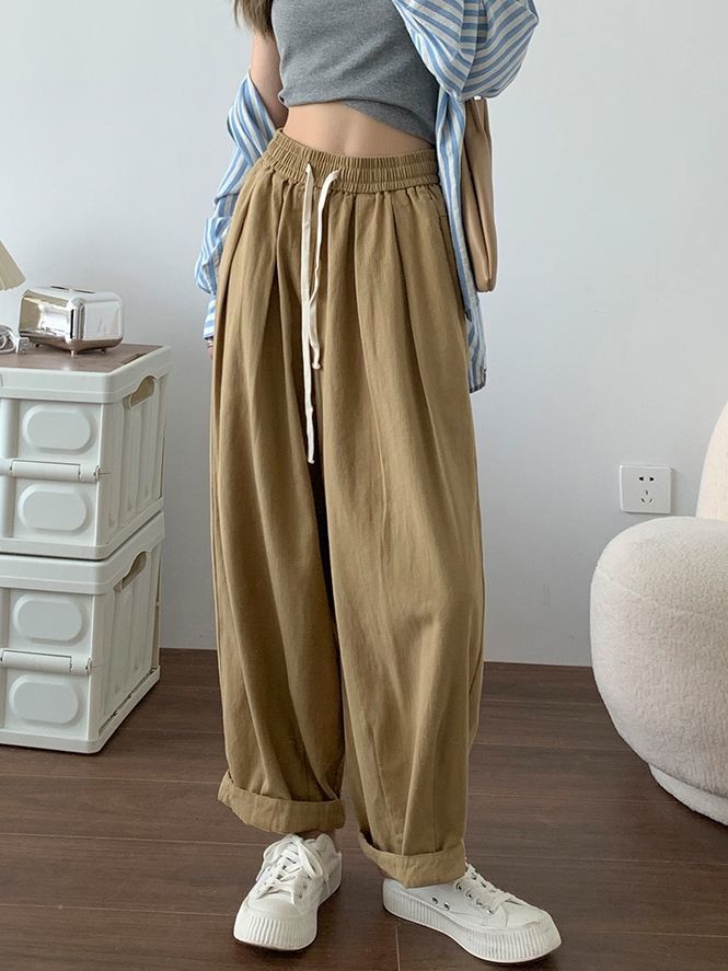 2023 new overalls women's summer thin high waist slim Japanese loose carrot pants casual straight wide leg pants early autumn