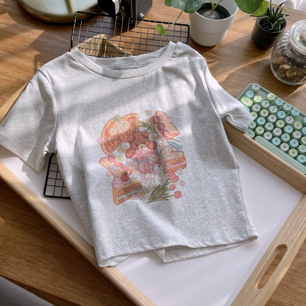 2023 new short-sleeved T-shirt women 92 cotton/8 spandex 40 counts 210g pure cotton slim short T-shirt women