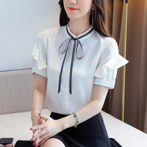Real photo chiffon blouse women's summer style long sleeve top Western style lace up Ruffle light mature yujiefeng shirt