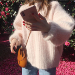 Haze blue mohair sweater women's top autumn winter loose Pullover mink sweater