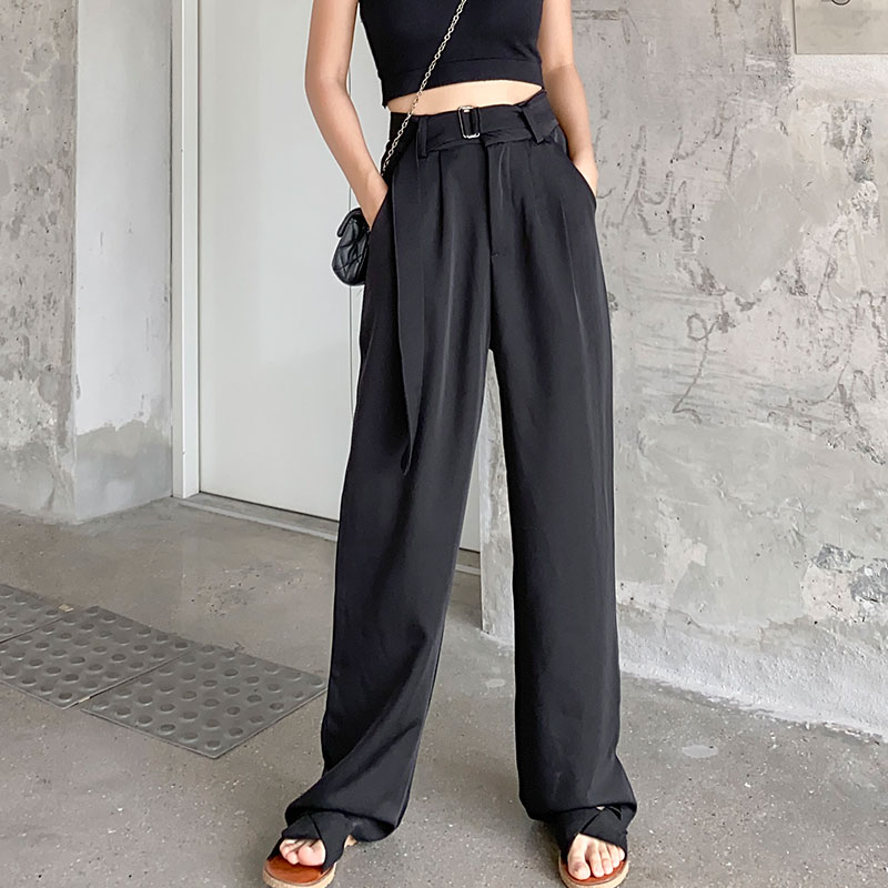 Real photo wide leg pants women's spring and autumn suit pants with high waist showing thin and sagging feeling straight bobbin pants with long legs and floor pants women's trousers