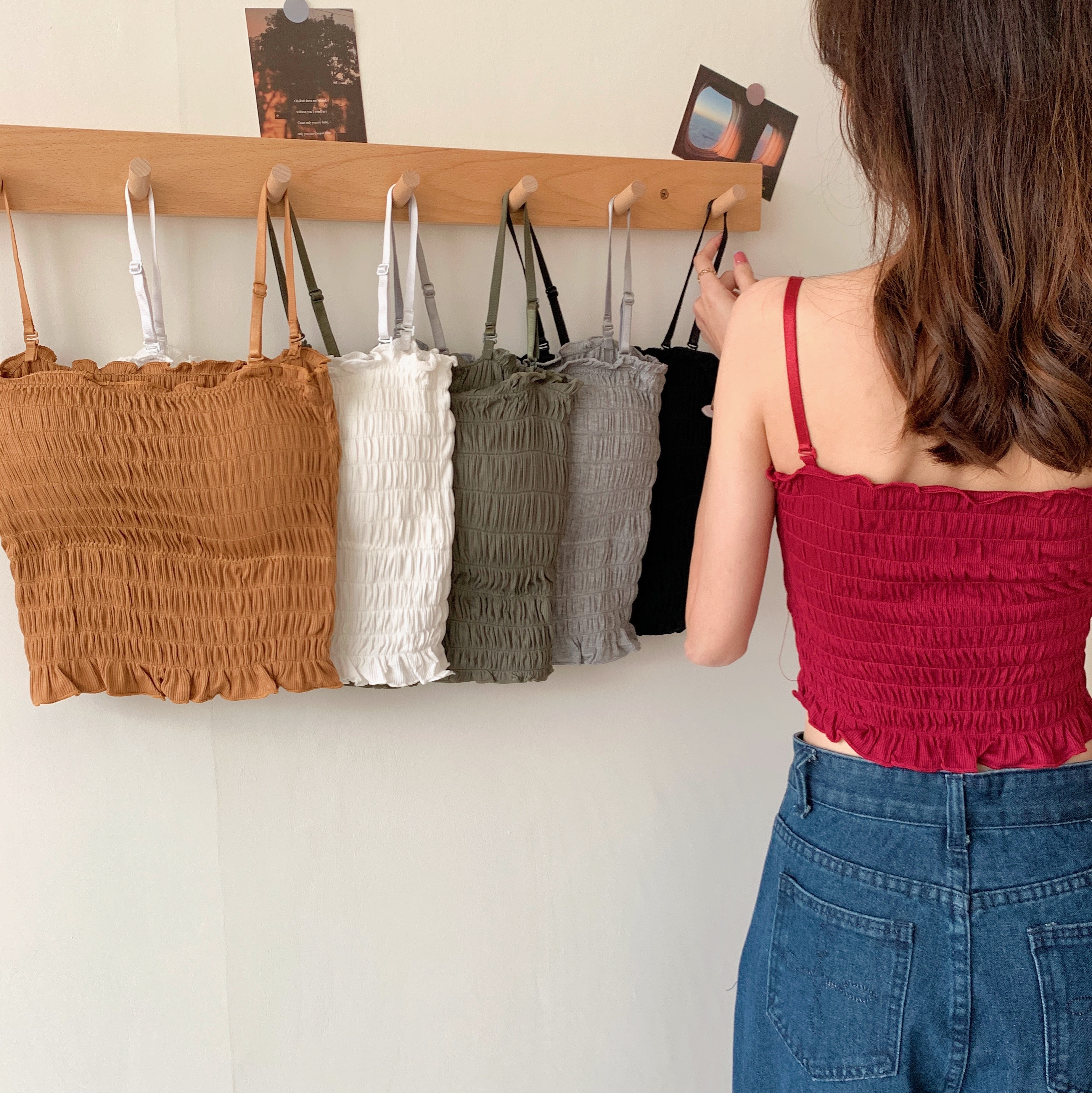 Real shooting summer clothes versatile fungus lace wrap chest top suspender pleated short vest to wear outside
