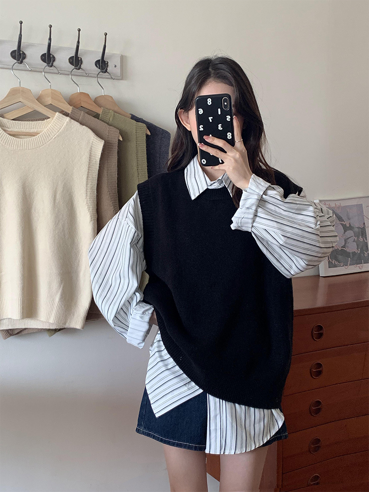 Real shot sweater Vest Women's Cardigan Layered New Style Knitted Sweater Top Women 