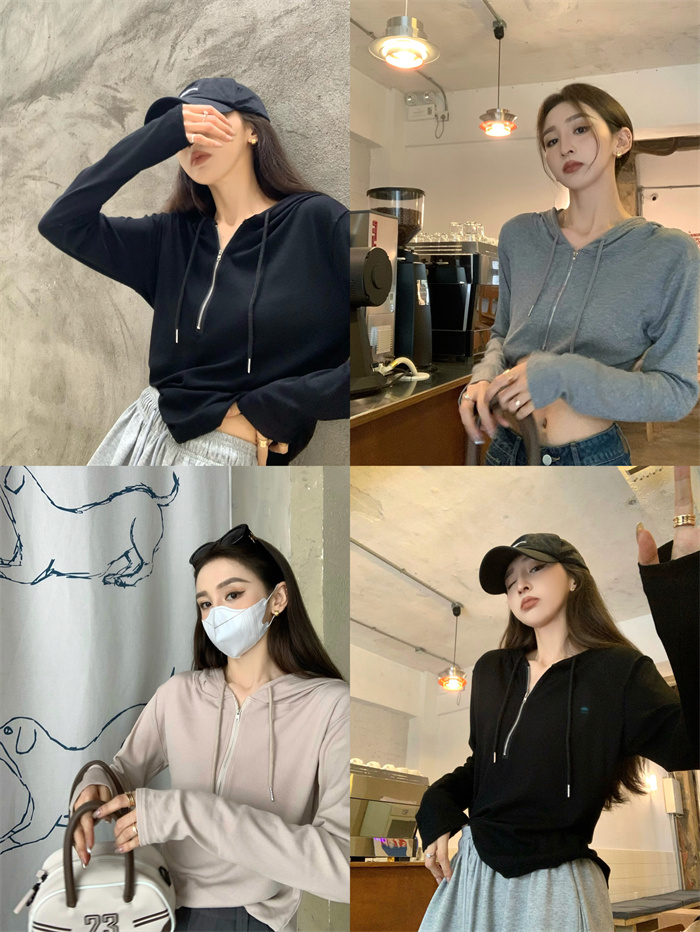 Real price real price retro Korean version thin hooded long-sleeved T-shirt top