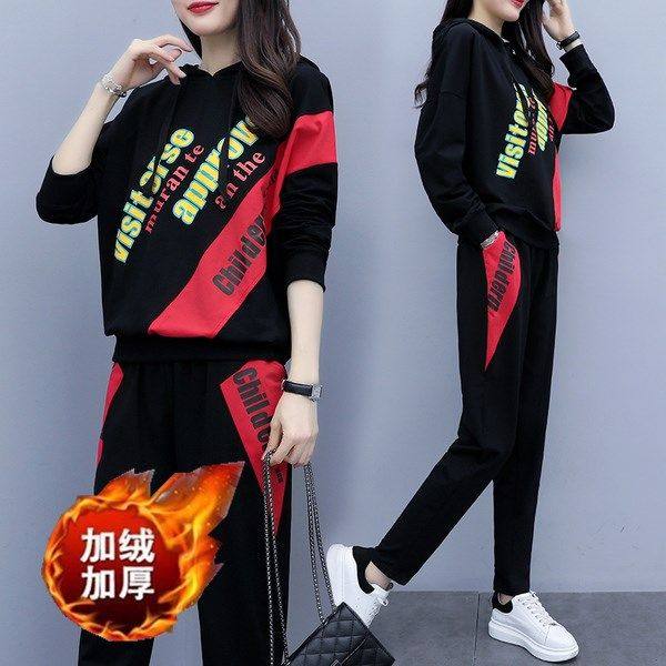 Plus velvet thickened large size autumn and winter women's fat mm new style Western-style suit to reduce age fat sister fashion two-piece suit