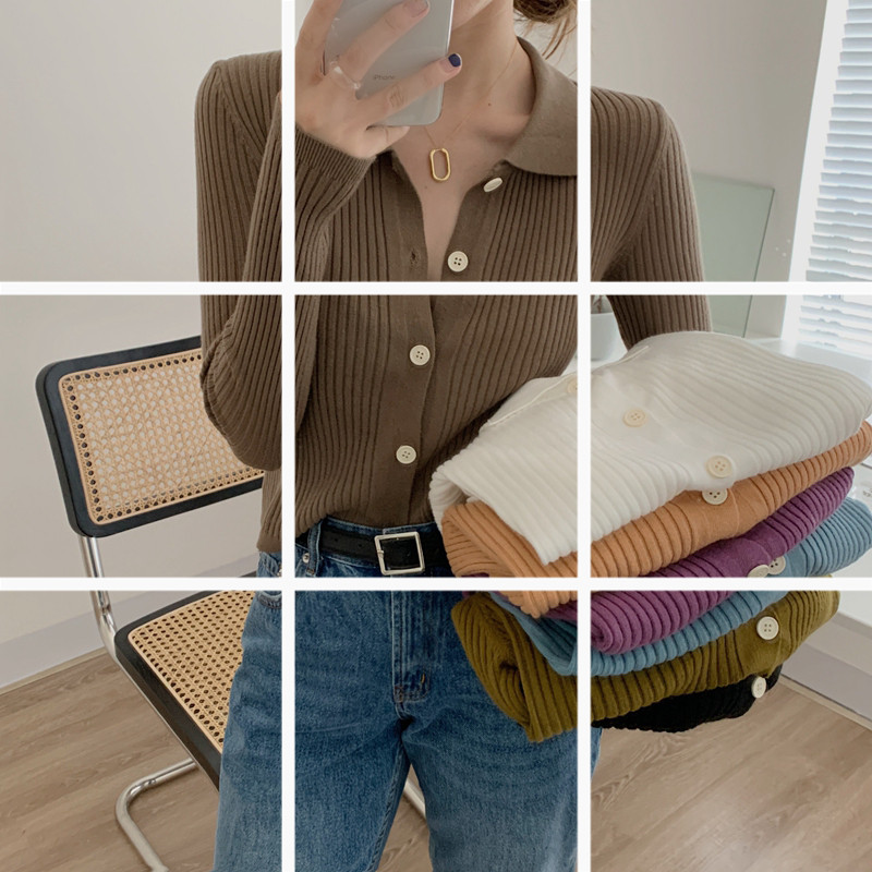 Knitted cardigan women's 2021 spring and autumn new fashion foreign style polo shirt loose with thin sweater coat