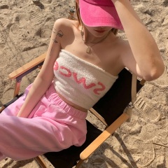 Sweet and cool style hot girl letter knitted chest wrap women's autumn 2022 with strapless vest short tube top top