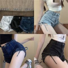 Non real high waist thin drawstring pure lust Jeans Shorts long legs versatile tight jeans hot pants
