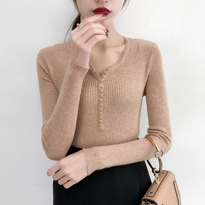 2020 new fashion Korean foreign style women's sweater V-neck top with autumn and winter knitwear under the top and women's wear on the outside