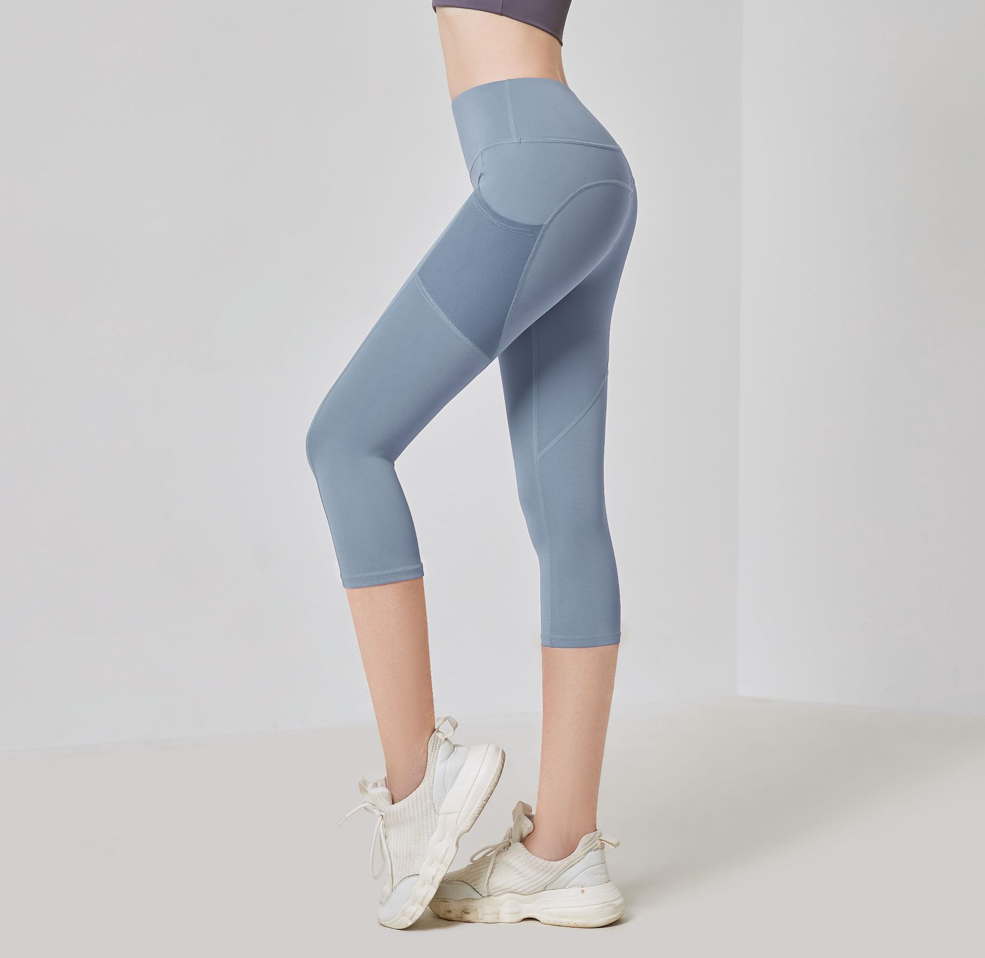 Side pocket quarter Yoga Pants women's cross border high waist gym peach hip lifting fitness pants sports tights