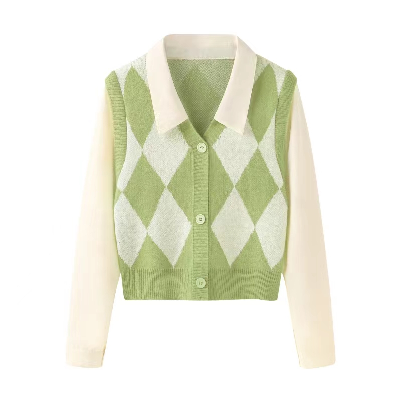 Vest new shirt vest retro rhombus knitted vest jacket women's all-match small spring and autumn sweater