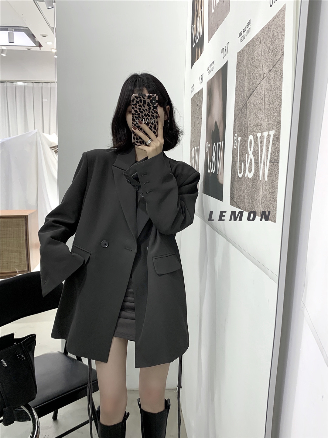 The lemon early autumn 2021 Korean lace up fashion loose and versatile suit coat women's non detachable belt
