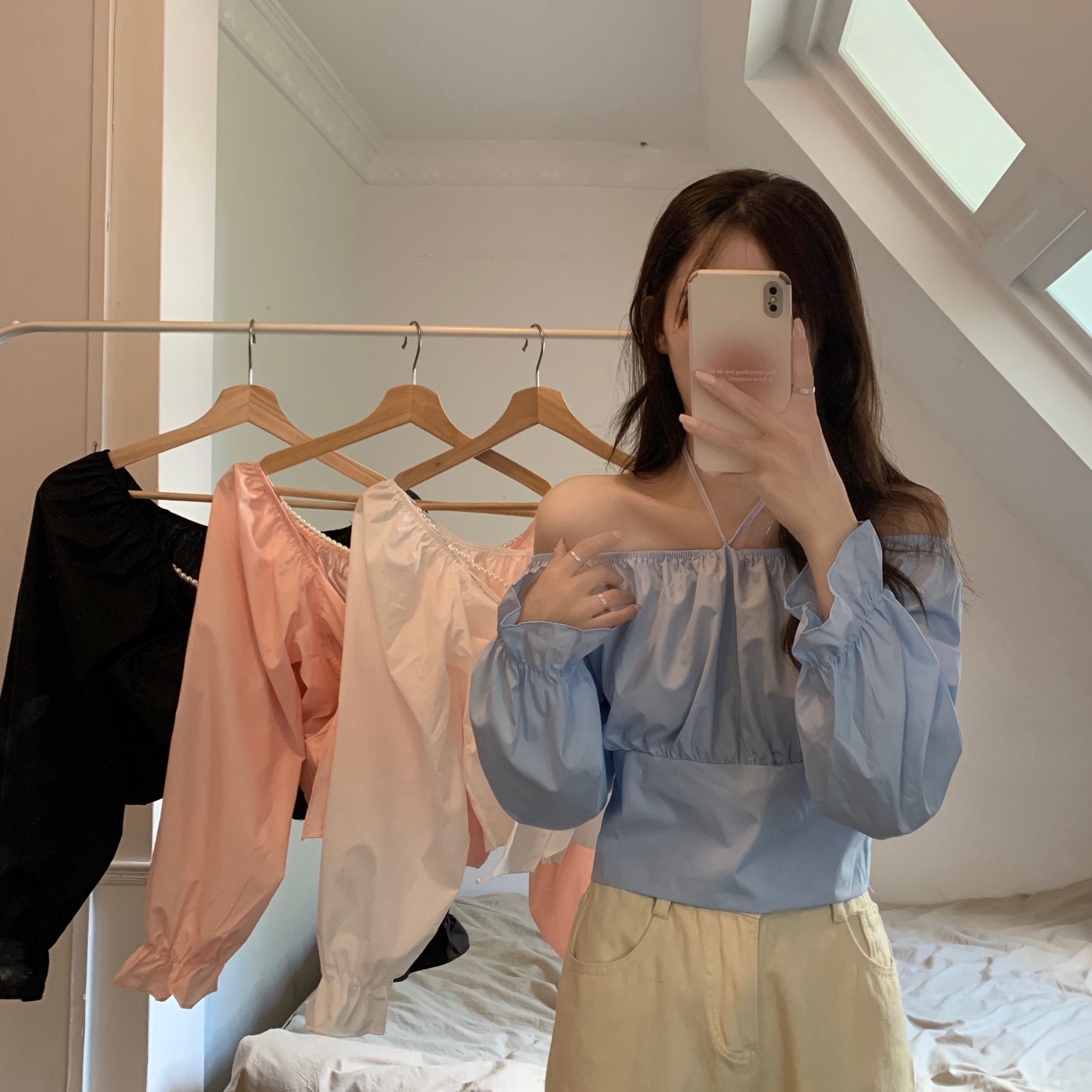 Real shot and real price Design niche shirt for women autumn bow French sweet short high waist long sleeve top