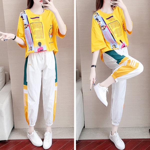 Sports and leisure suit women's tide brand fashion summer 2022 new foreign style hip hop running suit Hong Kong Style loose two-piece set